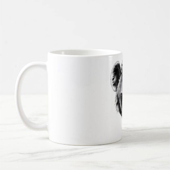 Realistic Hyena Head T-Shirt - Black & White Coffee Mug (Left)
