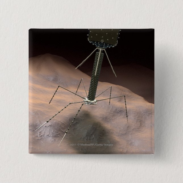 Realistic Illustration of bacteriophage 15 Cm Square Badge (Front)
