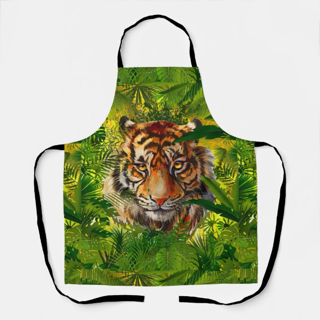Realistic Jungle Tiger Apron Green (Front)