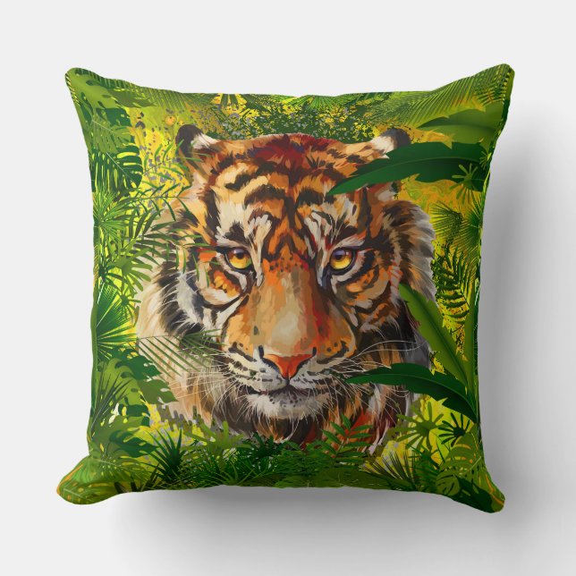 Realistic Jungle Tiger Pillow - Tiger (Front)