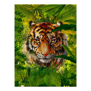 Realistic Jungle Tiger Poster Art Glossy - Tiger