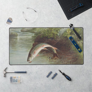Realistic Leaping Brook Trout Stream Nature Art Desk Mat