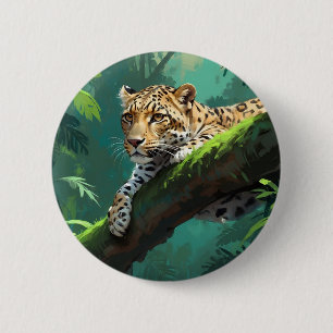 Realistic Leopard in Jungle Animal Art 6 Cm Round Badge