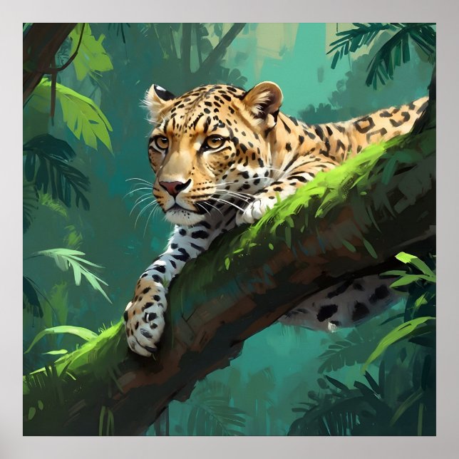 Realistic Leopard in Jungle Animal Art Poster (Front)