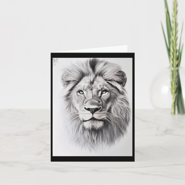Realistic Lion Pencil Drawing Sticker  Card (Front)