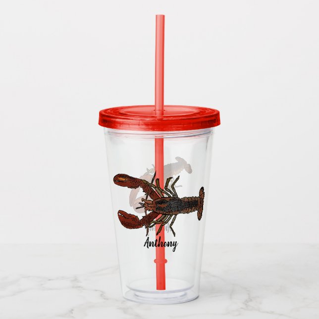 Realistic Lobster Graphics Personalised Acrylic Tumbler (Front)