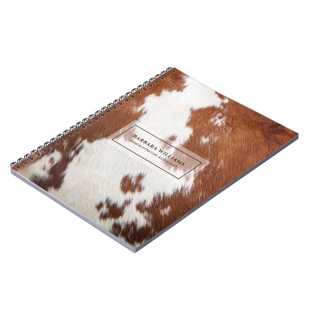 Realistic Looking Cowhide Animal Print Custom Text Notebook (Left Side)
