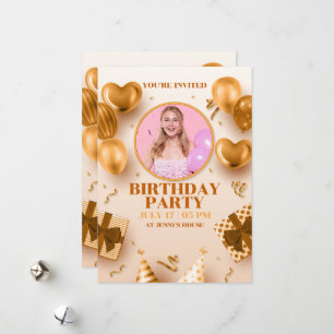 realistic luxury golden happy birthday invitation