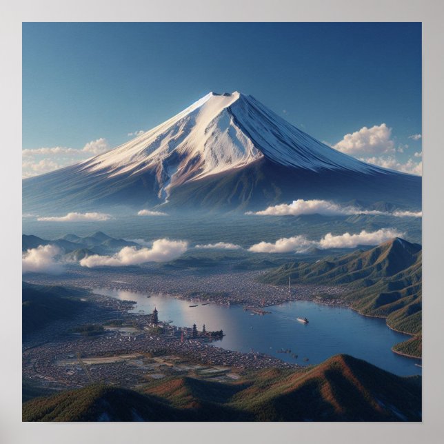 Realistic Mount Fuji landscape Japan Travel Poster (Front)
