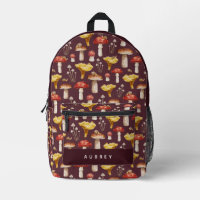 Realistic Mushroom & Snail Pattern Burgundy