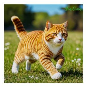 Realistic Orange Tabby Cat in Sunny Meadow Poster