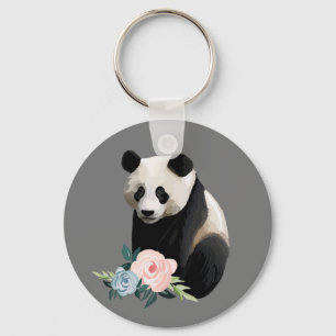 Realistic Panda with Roses Keychain