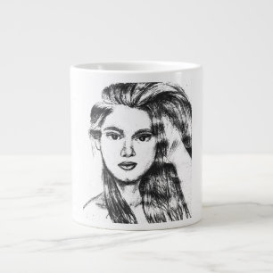 Realistic pencil portrait of a woman  large coffee mug