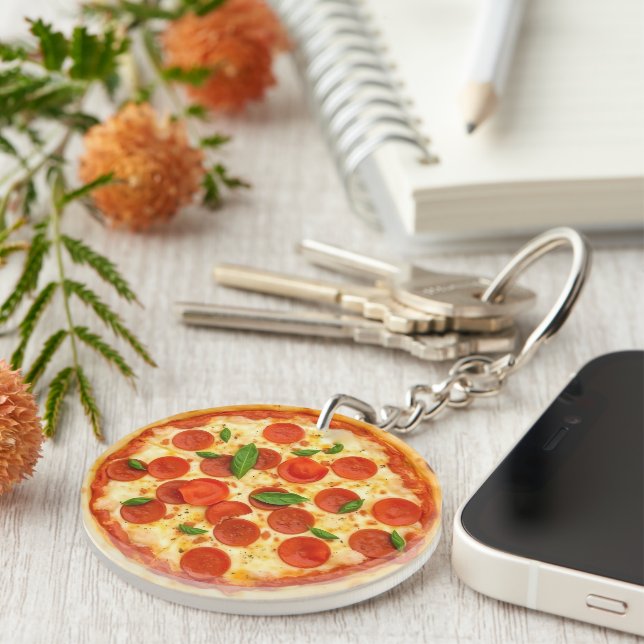 Realistic Pepperoni Pizza Round Key Ring (Front Right)