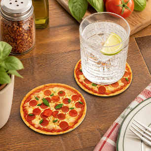 Realistic Pepperoni Pizza Round Paper Coaster