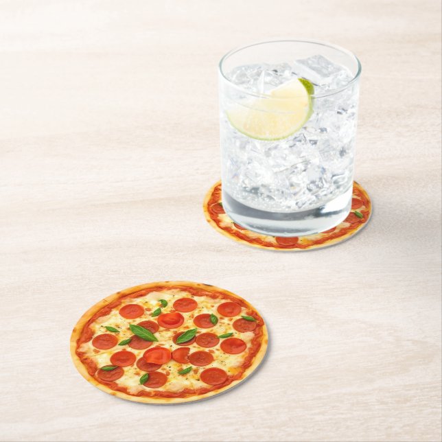 Realistic Pepperoni Pizza  Round Paper Coaster (Insitu)