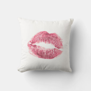 Realistic pink lips, isolated kiss cushion