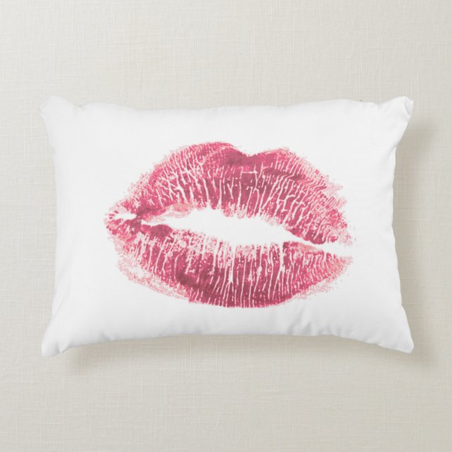 Realistic pink lips, isolated kiss decorative cushion (Front)