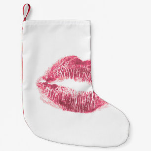 Realistic pink lips, isolated kiss small christmas stocking