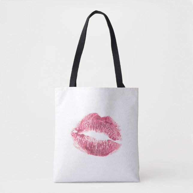 Realistic pink lips, isolated kiss tote bag (Front)