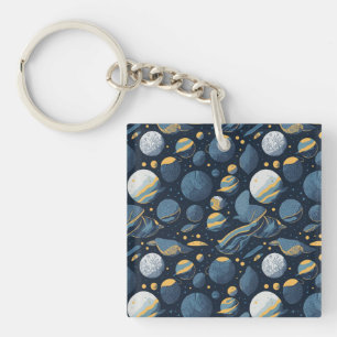 realistic Planets illustration pattern Key Ring