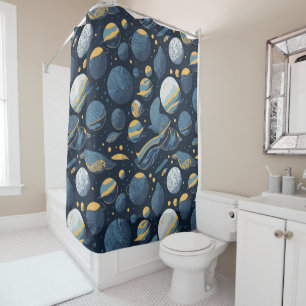 realistic Planets illustration pattern Shower Curtain