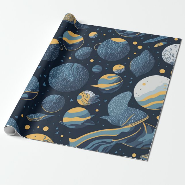 realistic Planets illustration pattern Wrapping Paper (Unrolled)
