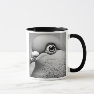 Realistic portrait of pigeon in black and white. mug