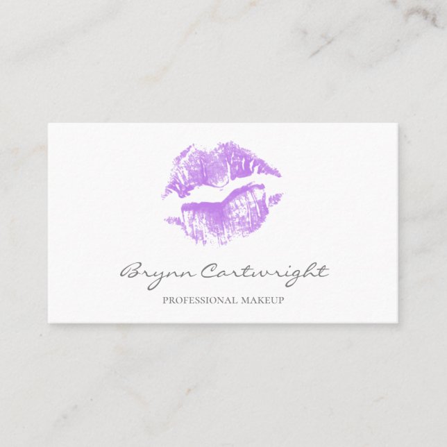 Realistic Purple Kiss Print Lips Makeup Business Card (Front)