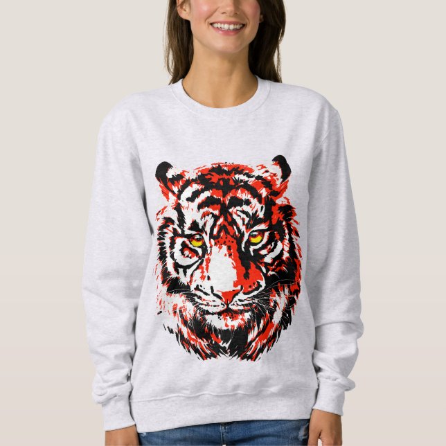 Realistic Red Tiger Head Sweatshirt - Tiger Face (Front)