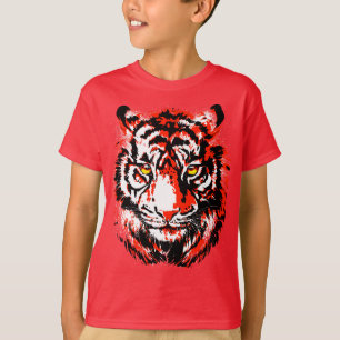 Realistic  Red Tiger Head T-Shirt for Kids