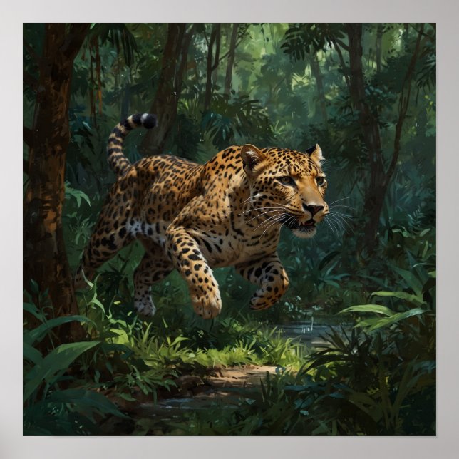 Realistic Running Leopard in Jungle Poster (Front)