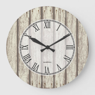 Realistic Rustic Painted Wood Planks Large Clock