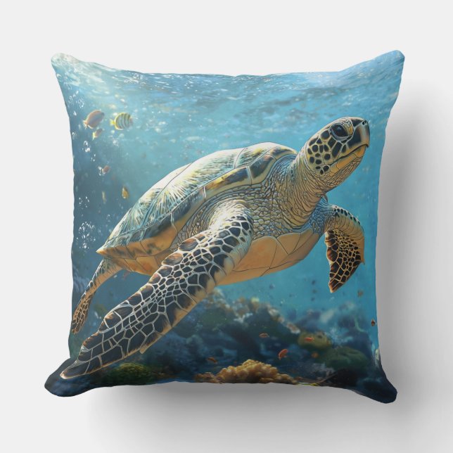 Realistic sea turtle 🐢 for marine decor cushion (Front)