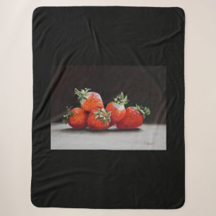Realistic Strawberries Still Life Oil Painting Sherpa Blanket