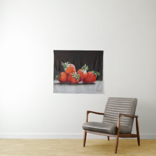 Realistic Strawberries Still Life Oil Painting Tapestry