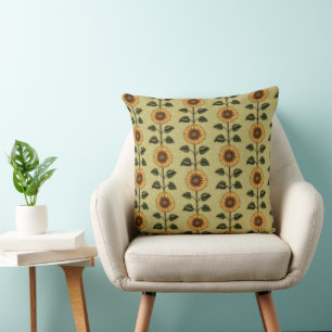 Realistic Sunflower and Grasshoppers Cushion