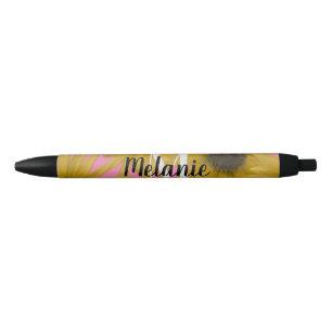 Realistic Sunflower Garden Custom Monogram Pink Black Ink Pen