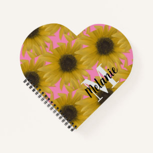 Realistic Sunflower Garden Custom Monogram Pink Notebook