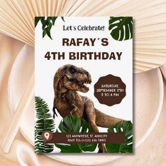 Realistic T-Rex Jungle Dinosaur Birthday  Invitation
