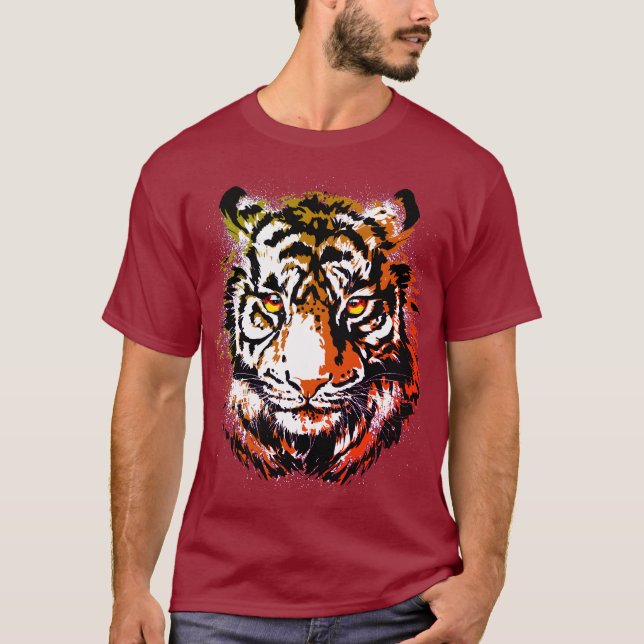 Realistic Tiger - Cool Tiger Head Drawing T-Shirt (Front)