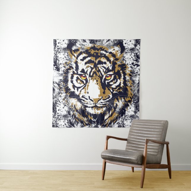Realistic Tiger - Cool Tiger Head Drawing Tapestry (In Situ)