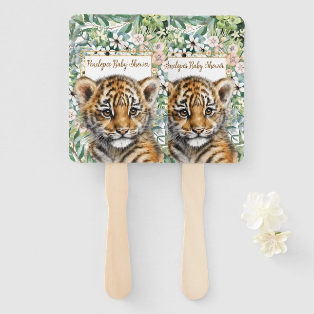 Realistic Tiger Cub Gender Neutral Baby Shower Hand Fan (Front and Back)