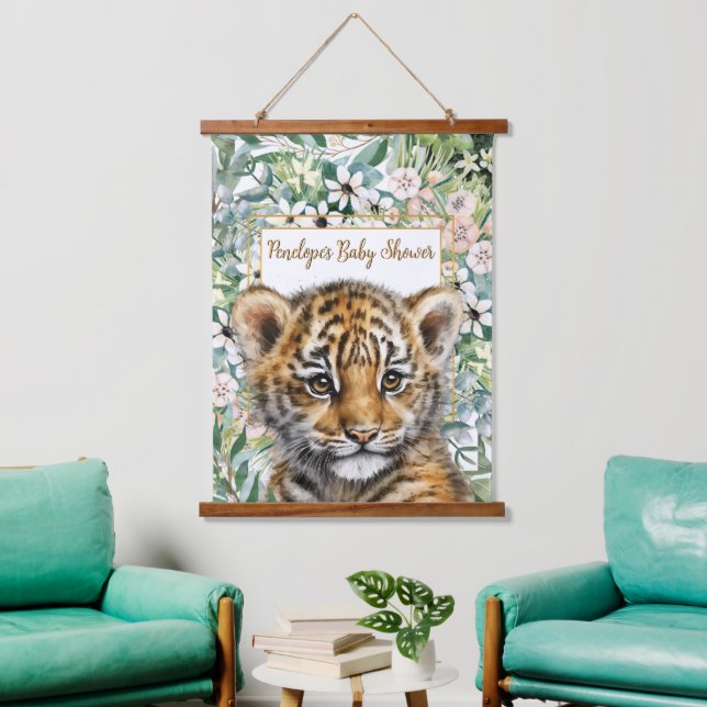 Realistic Tiger Cub Gender Neutral Baby Shower Hanging Tapestry (Living Room)