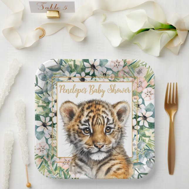 Realistic Tiger Cub Gender Neutral Baby Shower Paper Plate (Wedding)