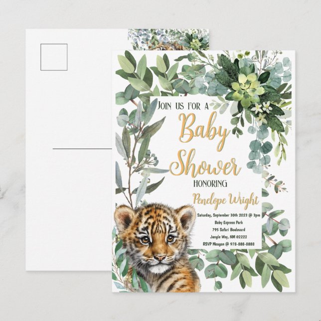 Realistic Tiger Cub Gender Neutral Baby Shower Postcard (Front/Back)