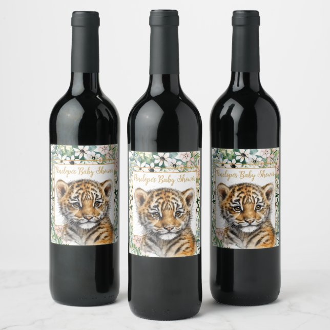 Realistic Tiger Cub Gender Neutral Baby Shower Wine Label (Bottles)