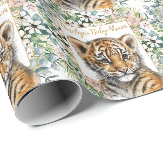 Realistic Tiger Cub Personalised Baby Shower Wrapping Paper (Roll Corner)