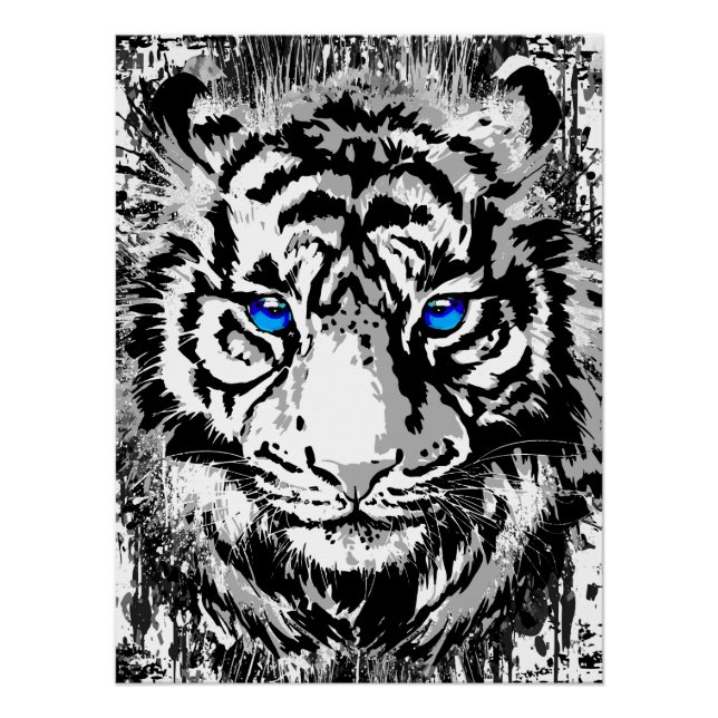 Realistic Tiger Poster Glossy - White Tiger Head (Front)