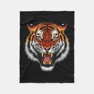 Realistic Tiger Roaring Face Animal Lovers Fleece Blanket